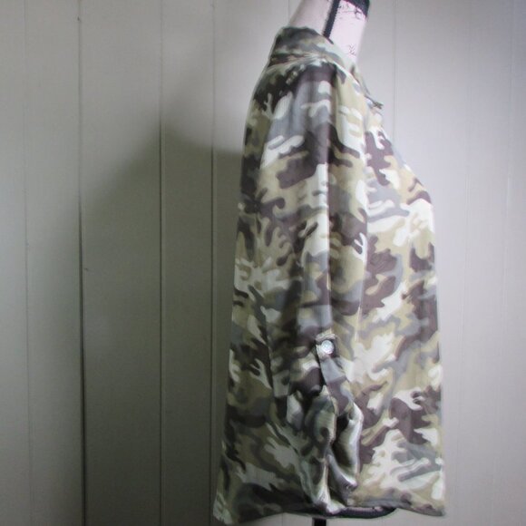 Living Doll Sheer Blouse Shirt M Button Up Camo Green Brown - Picture 7 of 12